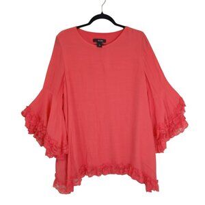 Ali Miles Womens Coral Bell Sleeve Top Lace Ruffle Trim Size Large Boho